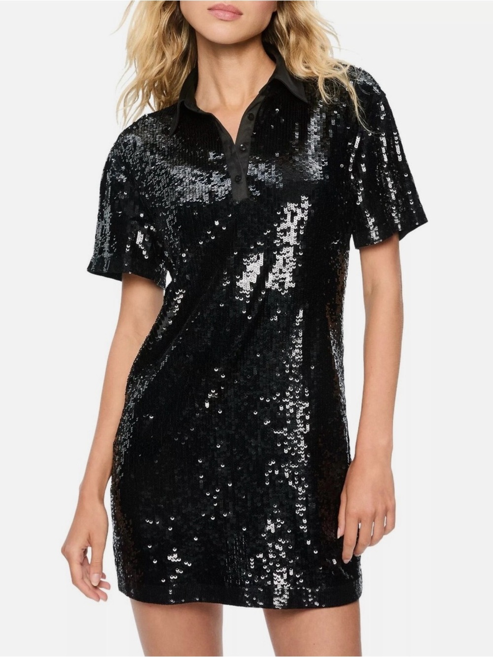 Alice + Olivia Treva Black Sequin Polo Mini Dress